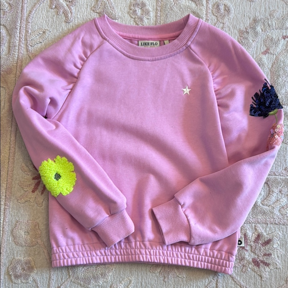 Kids Pink Sweatshirt with Floral Accents